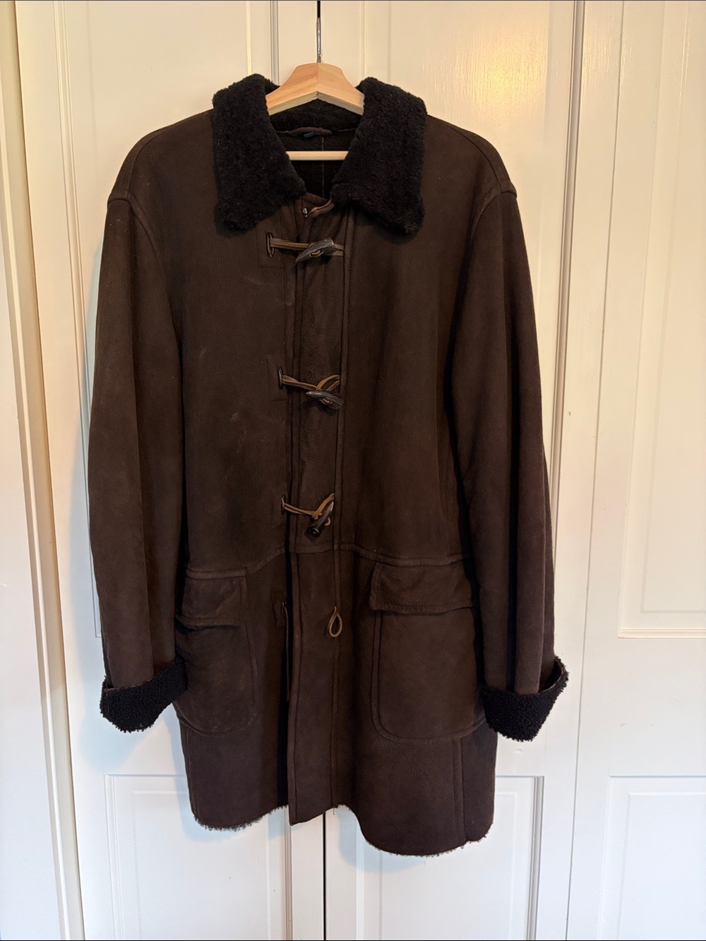 Burberry Dark Brown Shearling Toggle Pea Coat